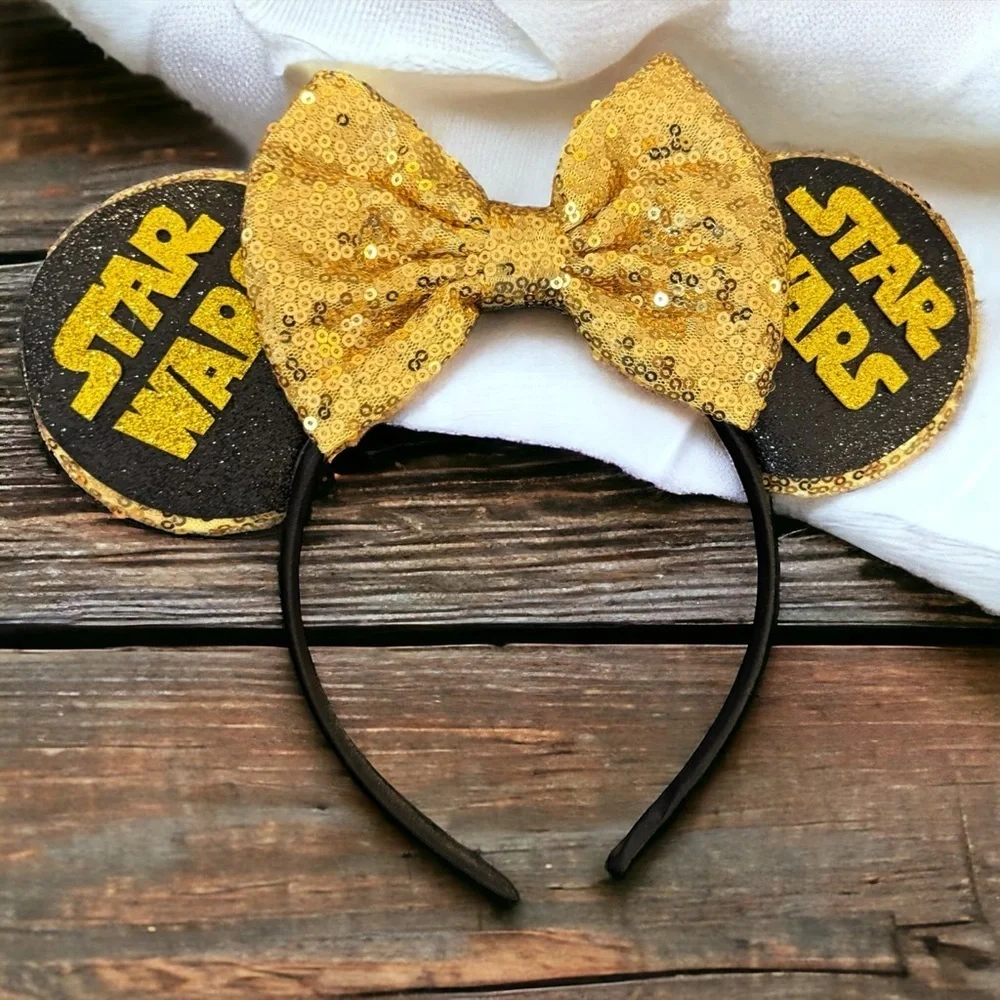 Star Wars Inspired Sequin Mouse Ears Headband, Black and Gold, NEW, Minnie Mouse